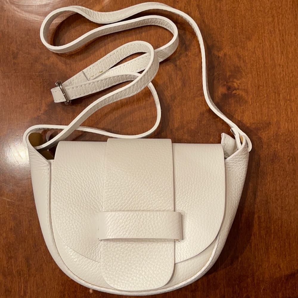 White pebble leather mini crossbody bag
